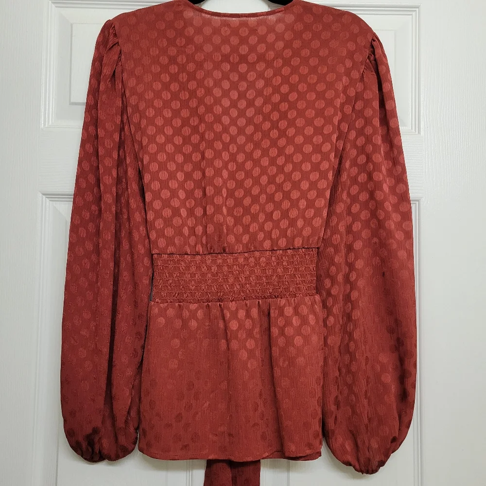 Women's Max Studio Burnt Orange Long Sleeve Flowy Blouse, Size Large - Picture 10 of 16